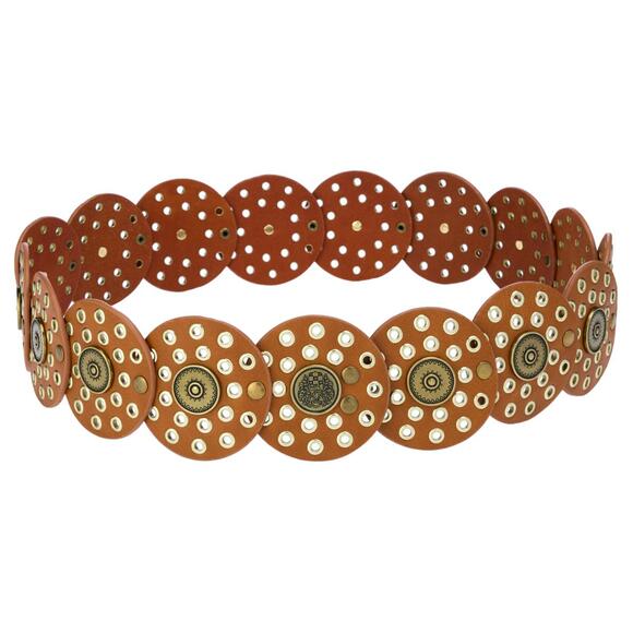 Vince Camuto Concho Metal Tan Brown Western Boho Y2k L / XL Grommet Belt NWT - Picture 1 of 5